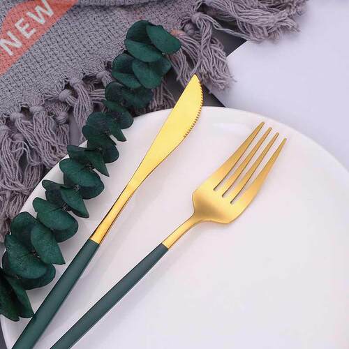 Flatware 18/10 Stainless Steel Cutlery Set Green Gold Dinner