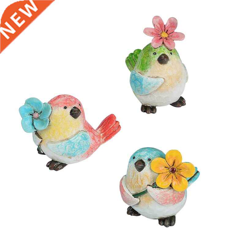 Garden Statues Colorful Bird With Flower Statue Ornaent图片