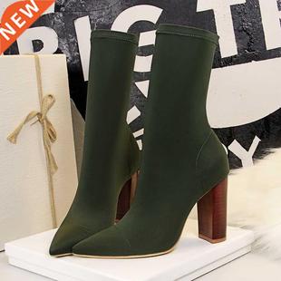 Mid-Calf Boots 2021 New Stch Sock Boots Chunky Block heels H