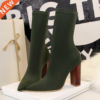 Mid-Calf Boots 2021 New Stch Sock Boots Chunky Block heels H