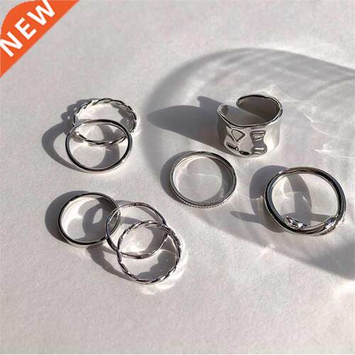 7pcs Fashion Punk joint Ring Set Geometric Twist Minimalist