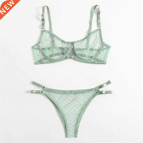 Dot Mesh Lace Lngere Set Underwre See Through Brassere S