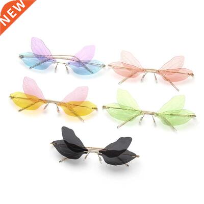 1PC Rimless Dragonfly Wing Sunglasses Vintage Clear Gradient