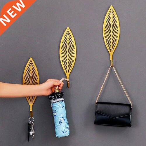 Home Metal Leaf Shaped Gold Decorative Wall Hooks Hanging