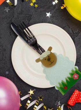 4pcs Portable Tableware Storage Bag Sheep Knife And Fork