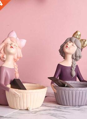 Resin Girl Storage Baskets Figurines Flower Vase Pot Nordic