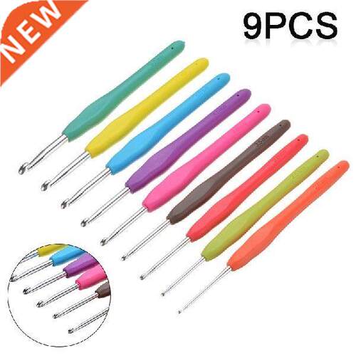 9pcs Crochet Hook Kit Soft Handle Aluminum Knitting Hook