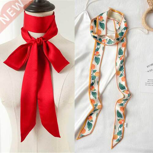 Print Solid Long Silk Satin Hair Scaf Fashion Neck Tie Ribbo