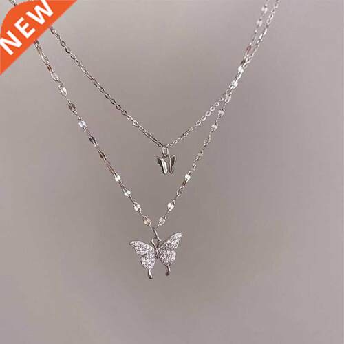 New Shiny Butterfly Necklace Ladies Exquisite Double Layer C