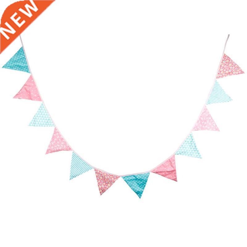 12 Flags Pink Blue Floral Cotton Fabric Bunting Pennant Bann