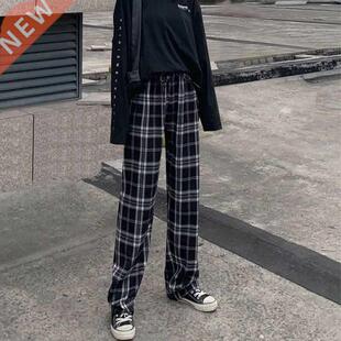 Plaid pants women's summer 2021 new high-waisted loose-fitti