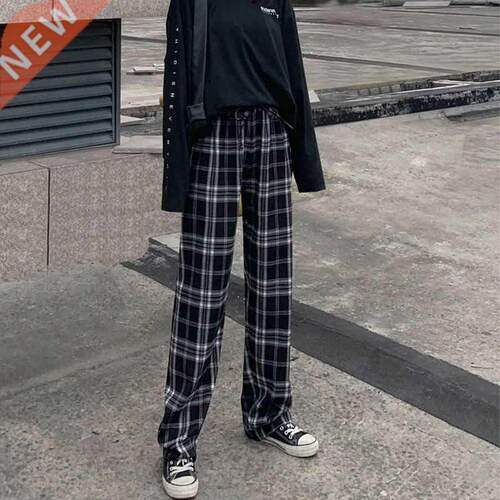 Plaid pants women's summer 2021 new high-waisted loose-fitti