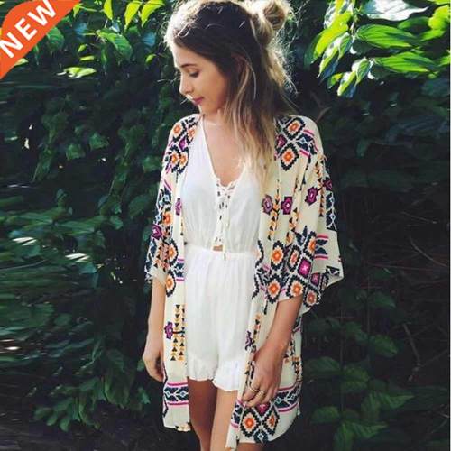 Women floral Chiffon Loose Blouse Swim Beach Cover Up blouse