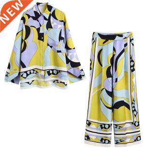 Fashon Women's Prnt Pajama Set 2 Peces wth Pants Sprng