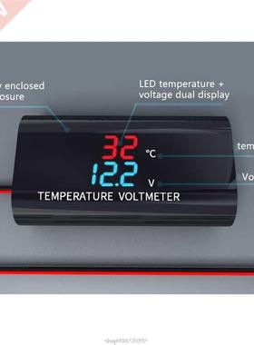 DC 12V LED Digital Voltmeter Thermometer 0.28 inch Dual Disp
