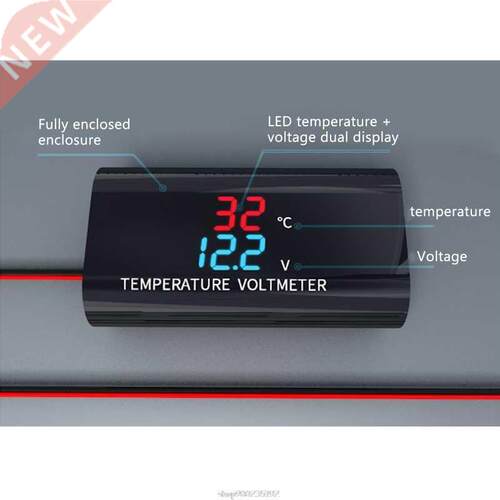 DC 12V LED Digital Voltmeter Thermometer 0.28 inch Dual Disp