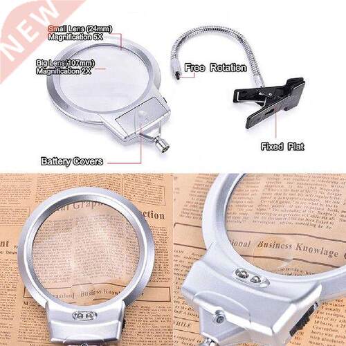 LED Lighting Magnifier 4x 6x Reading Large Lens Clip-on