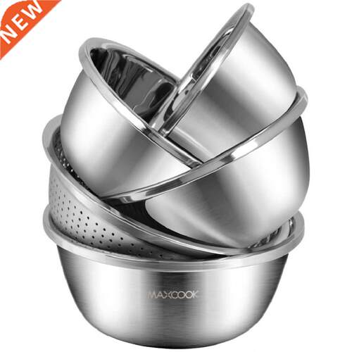Pack of 5 Stainless Steel Mixing Bowls Set Food Rice Large