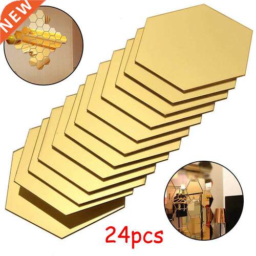 24pcs Hexagon Mirror Wall Stickers Acrylic Self Adhesive Mos