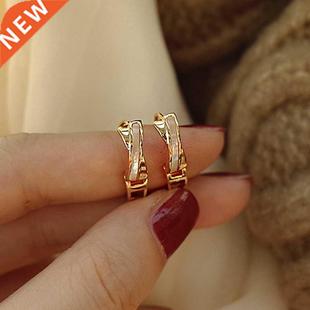 ndy 14K Real Gold Cross Fritillaria Shell Hoop Earrings for