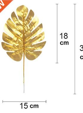 10PCS Simulation Monstera Leaves Golden Cloth Artificial