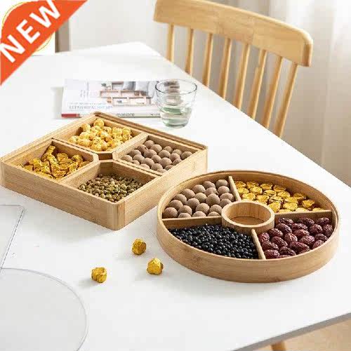 4 grids Bamboo Candy Storage Box Snack Nut Box Flower Candy