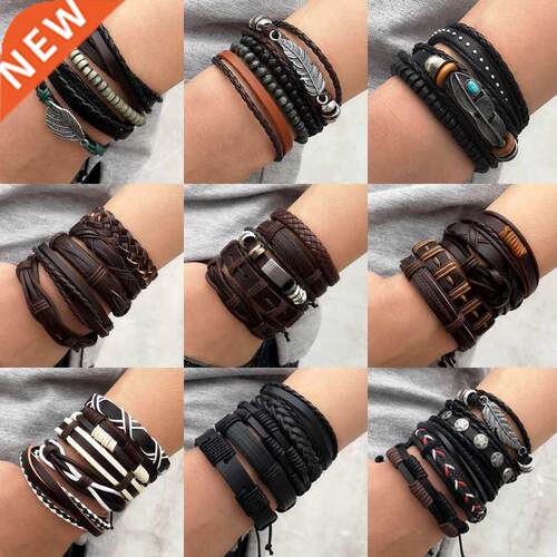 4PCS/SET Vintage Leaf Pendant Rice Beads Adjustable Rope Cha