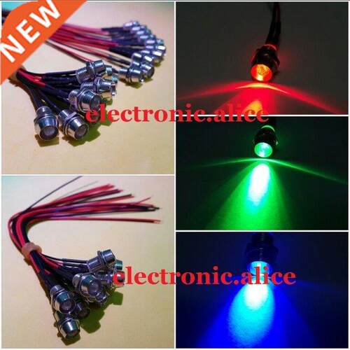 20pcs 5mm 12V colorful pre-wired LED Metal Indicator Pilot D