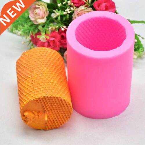 D Cylinder Bee Honeycomb Silicone Candle Mold Soap Clay