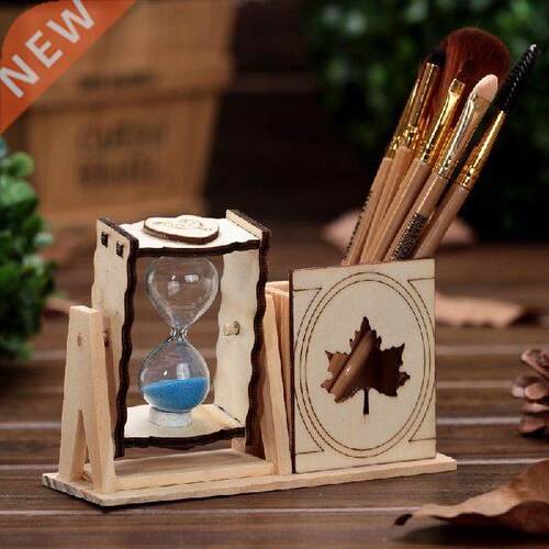 Simple Wooden Single Hourglass Pen Holder Student Desk