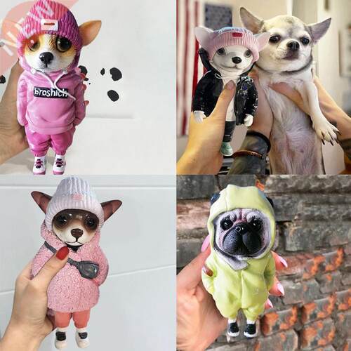 Handmade Doll Resin Standing Puppy Toy Figure Chihuahua