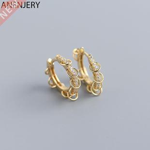ANENJERY Silver Color Circle Hoop Earrings for Women Men Pun