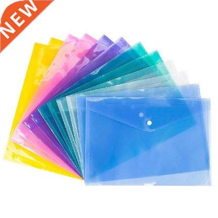 New 12Pcs Waterproof Transparent Button Student File Bag
