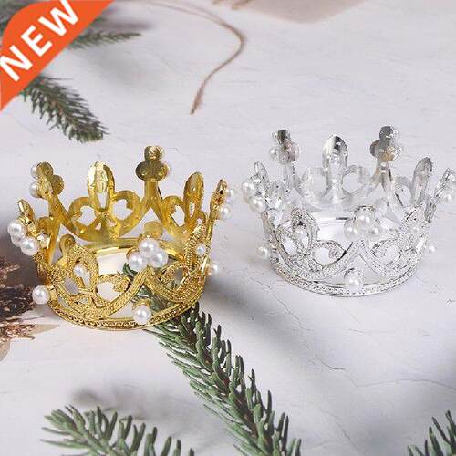 1pc Mini Crown Cake Top Decoration Crystal Pearl Headdress