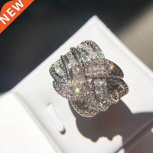 2022 New Bling CZ Zircon Stone Silver Color Band Rings for W