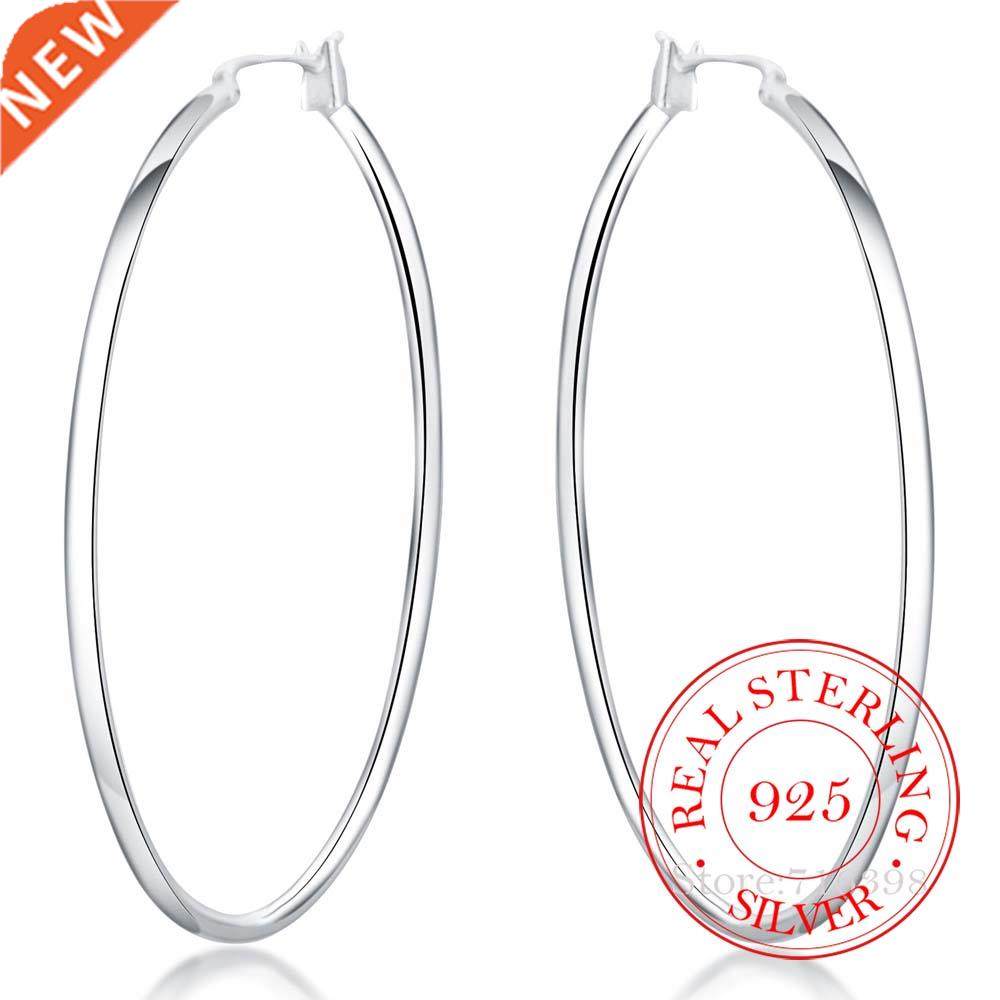 100% 925 Sterling Silver Hoop Earring Korean Big Smooth Circ