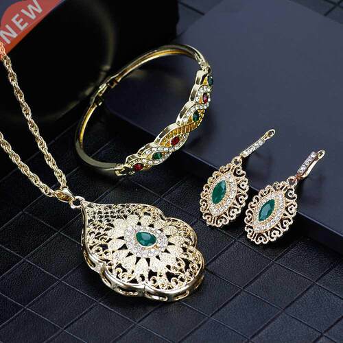 SUNSPICEMS Gold Color Arabic Necklace Earring Cuff Bracelet