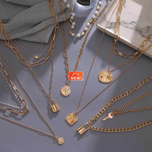 Vintage Multi Layered Women's Necklaces Pearl Round Coin