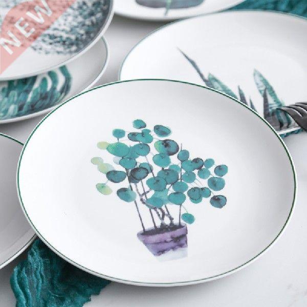 1pcs 8 inch Green Plants Dinner Plates Porcelain Dinner Set