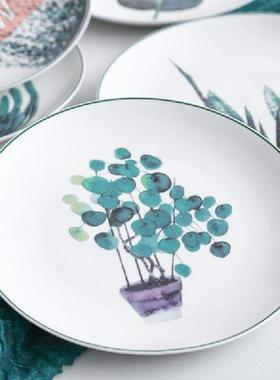 1pcs 8 inch Green Plants Dinner Plates Porcelain Dinner Set