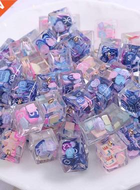 6Pcs/Pack 14mm Acrylic Pendants Transparent Cube Shape With