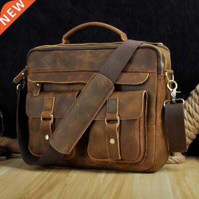 Le'aokuu Men Real Leather Antique Style Coffee Briefcase Bus