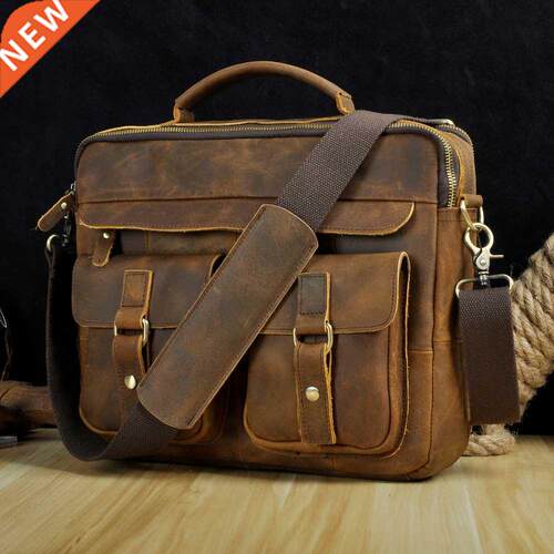 Le'aokuu Men Real Leather Antique Style Coffee Briefcase Bus