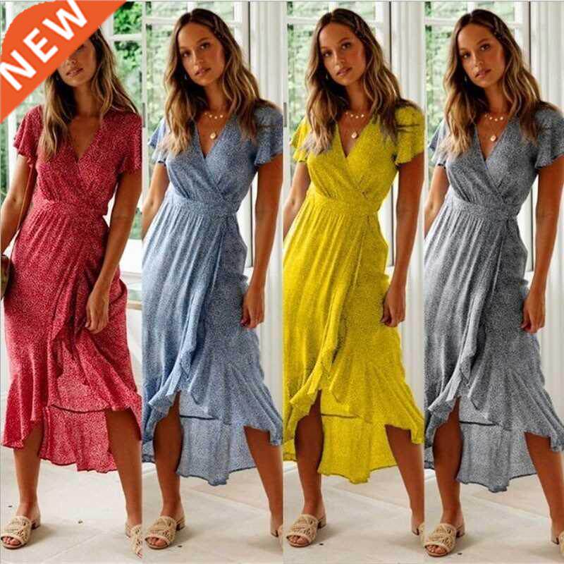 Boho Women Short Sleeve Dress dresses summer clothes Ruffle图片