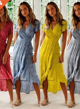Boho Women Short Sleeve Dress dresses summer clothes Ruffle