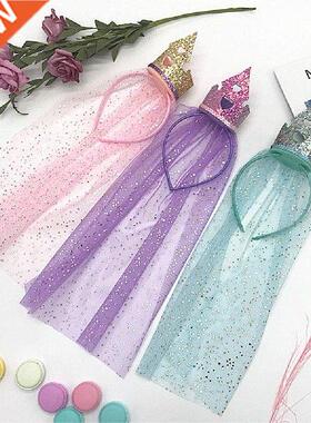 Headands For Kids Girl Princess Hairands Yarn Veil Crown