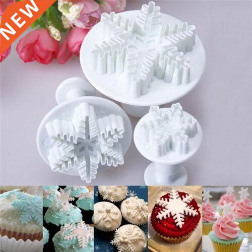 3pcs Snowflake Plunger Mold Cake Decorating Tool Biscuit Coo
