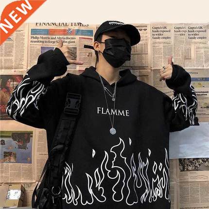 Streetwear ladies flame print pullover hoodie oversized Hara