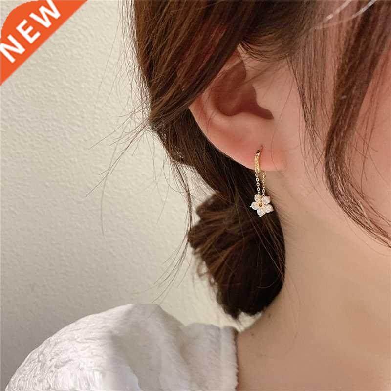 MENGJIQIAO Korean Elegant Zircon Flower Hoop Earrings For Wo