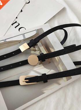 Women's Jeans Belt New Gold Geometric Metal Buckle Belt Leat